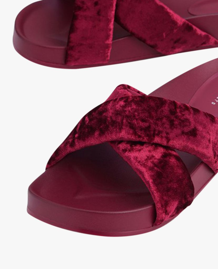 Dép nữ đế bằng Velvet Crossband