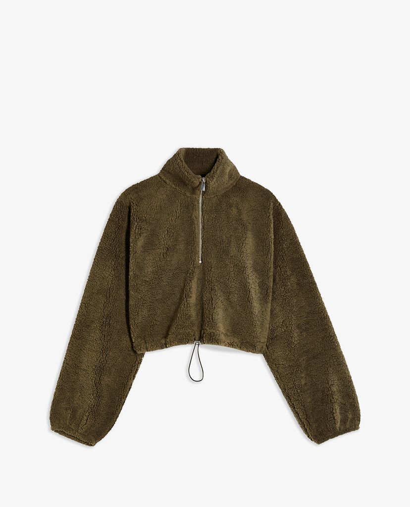 TOPSHOP - Áo khoác lông nữ tay dài phối zip CONSIDERED Khaki Borg