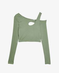 TOPSHOP - Áo kiểu nữ tay dài Khaki Long Sleeve Cut Out