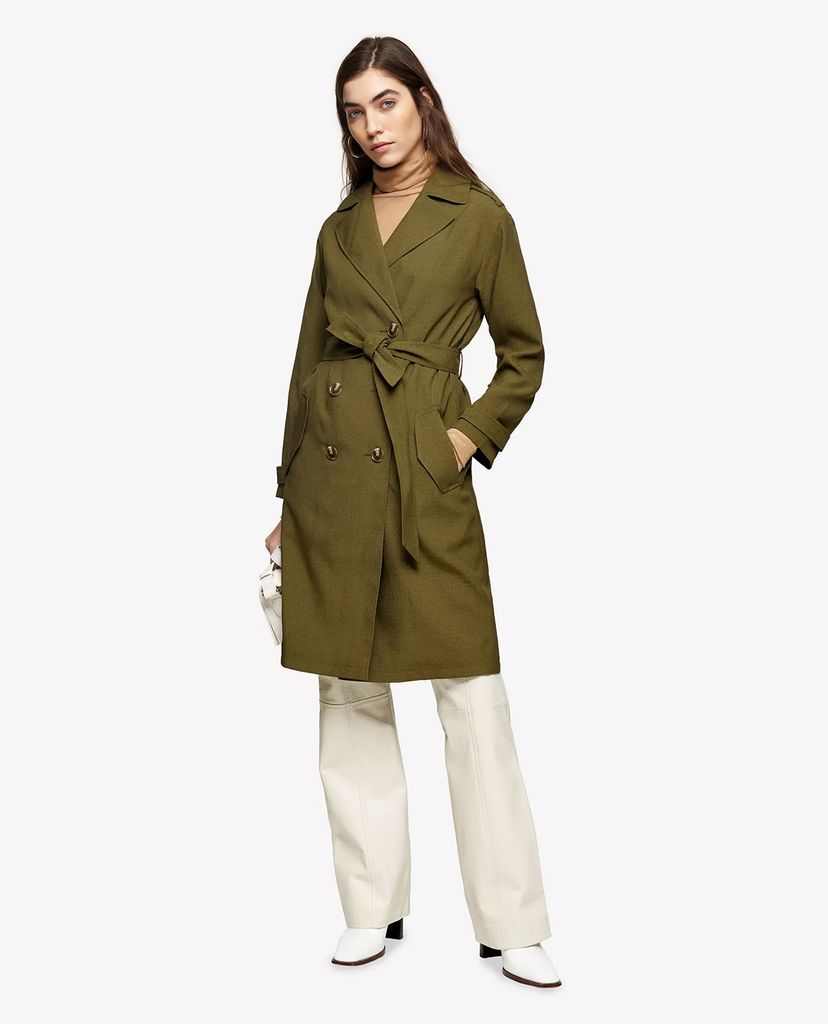 TOPSHOP - Áo blazer nữ tay dài phối thắt lưng Khaki Trench