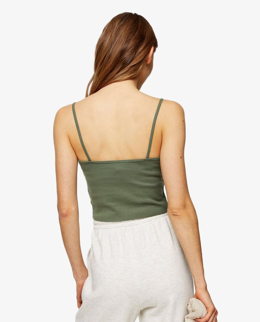 TOPSHOP - Áo kiểu nữ hai dây phối ren Khaki Pretty Lace Trim Cami