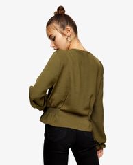 TOPSHOP - Áo kiểu nữ cổ V tay dài Khaki Classic