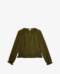 TOPSHOP - Áo kiểu nữ cổ V tay dài Khaki Classic