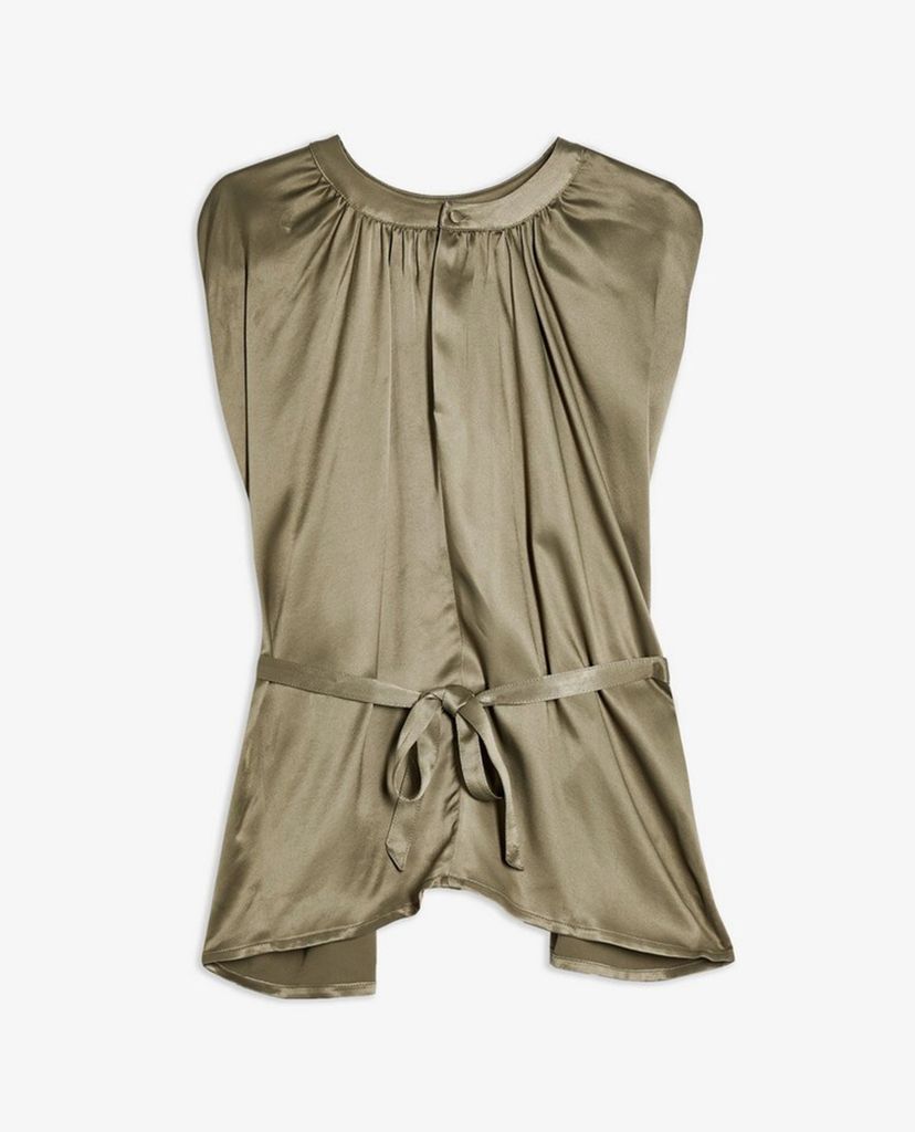 TOPSHOP - Áo kiểu nữ cổ tròn Khaki Sleeveless Tie Waist