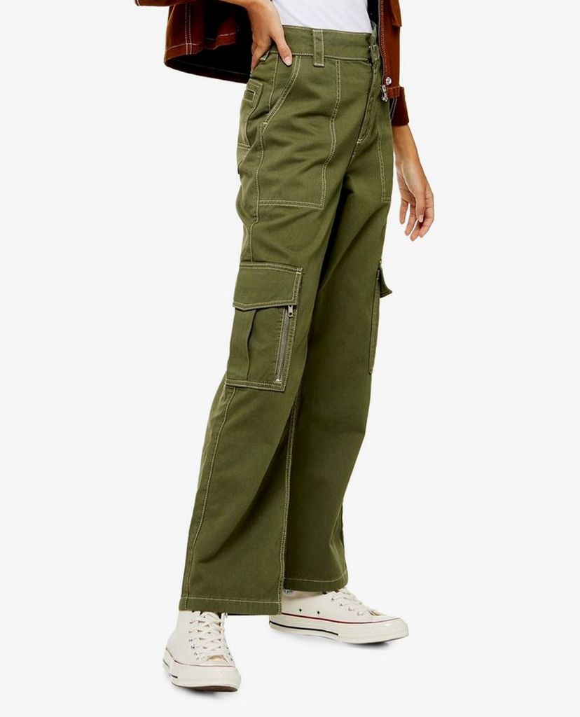 TOPSHOP - Quần kiểu nữ ống rộng Khaki Straight Leg Utility
