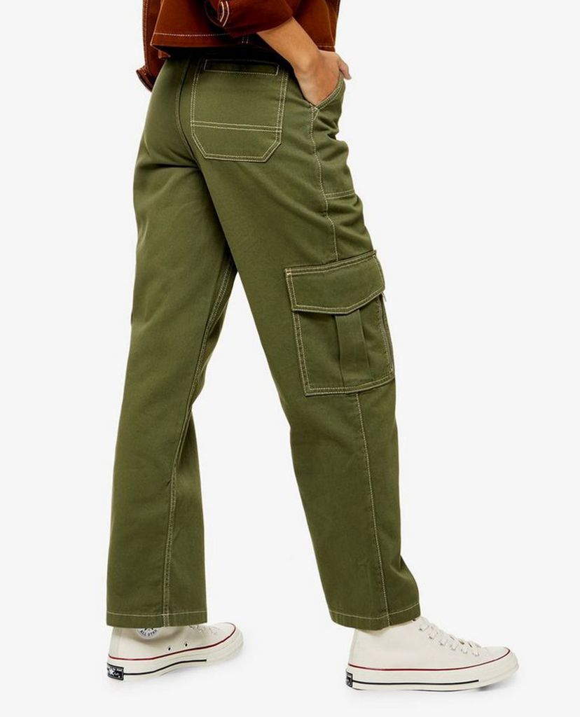 TOPSHOP - Quần kiểu nữ ống rộng Khaki Straight Leg Utility