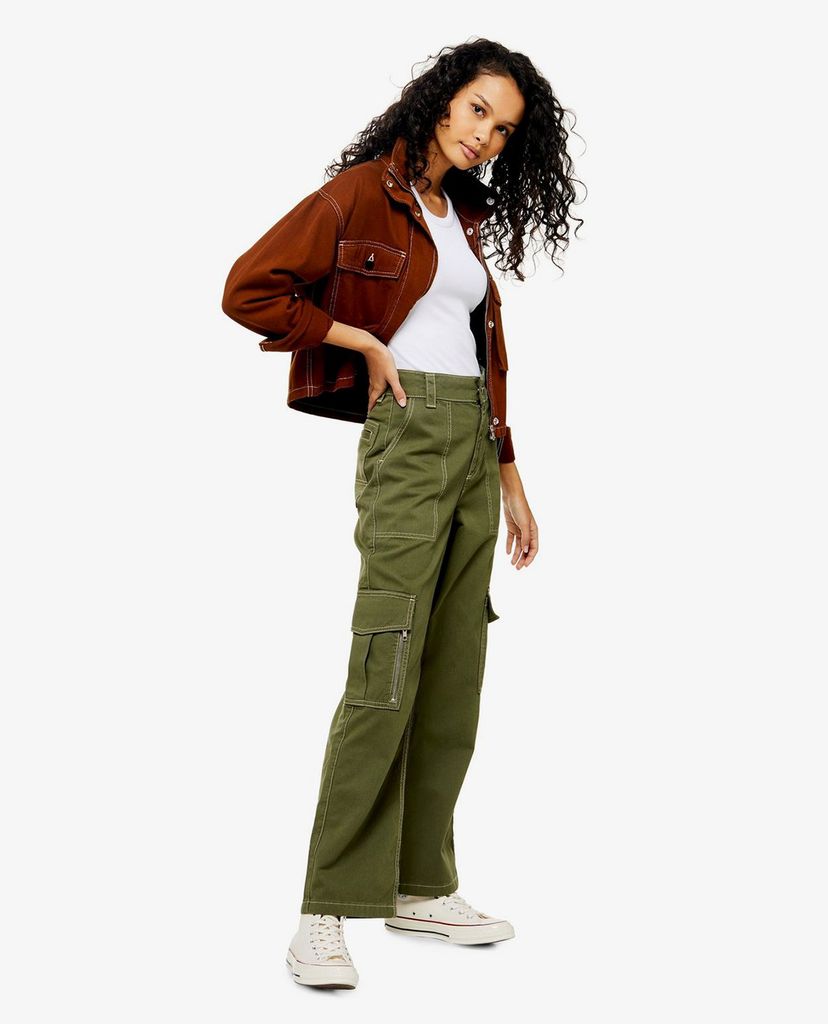TOPSHOP - Quần kiểu nữ ống rộng Khaki Straight Leg Utility