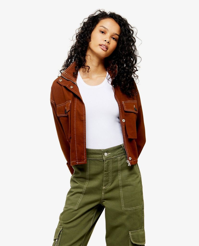 TOPSHOP - Quần kiểu nữ ống rộng Khaki Straight Leg Utility