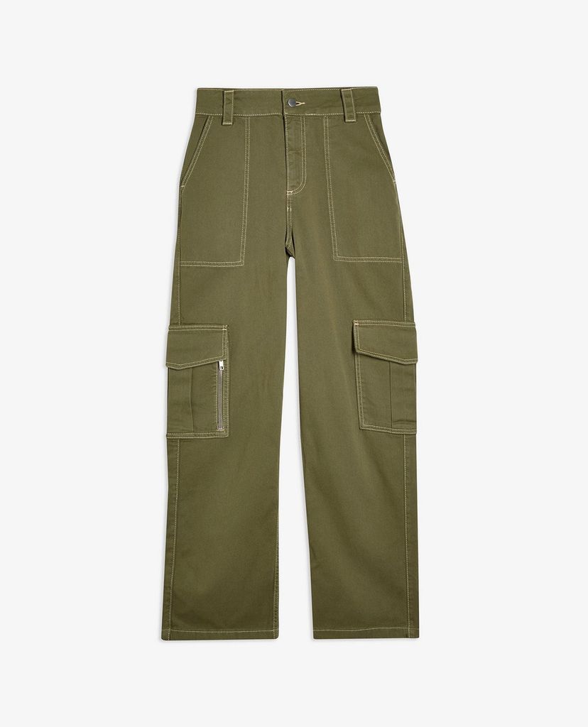 TOPSHOP - Quần kiểu nữ ống rộng Khaki Straight Leg Utility