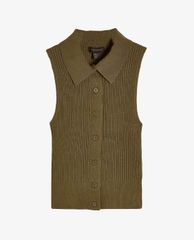 TOPSHOP - Áo kiểu nữ polo sát nách Khaki Button Knitted