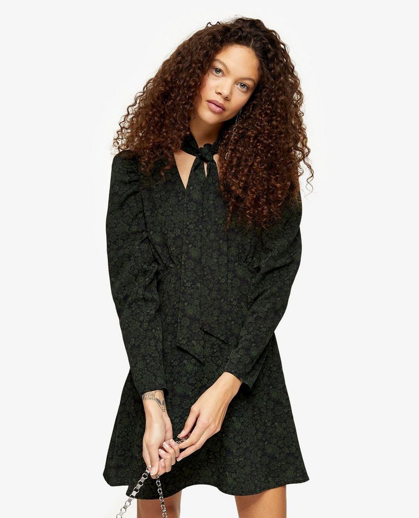 TOPSHOP - Đầm mini tay dài cổ V PETITE Khaki Archive