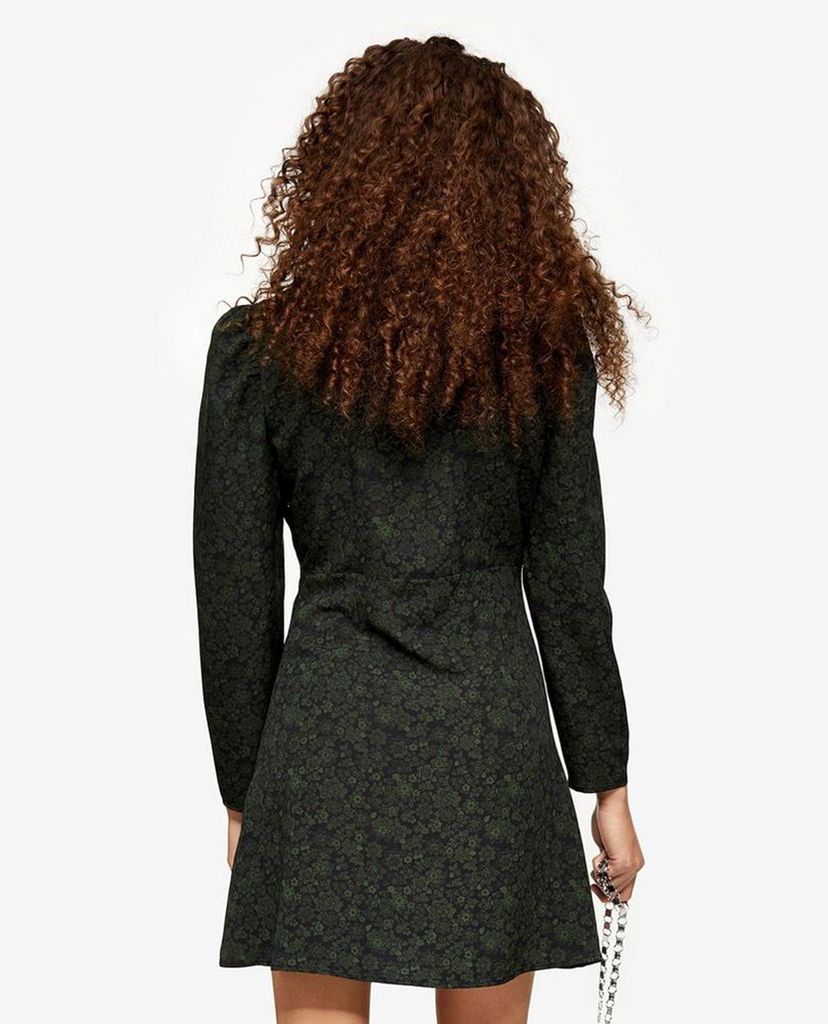 TOPSHOP - Đầm mini tay dài cổ V PETITE Khaki Archive