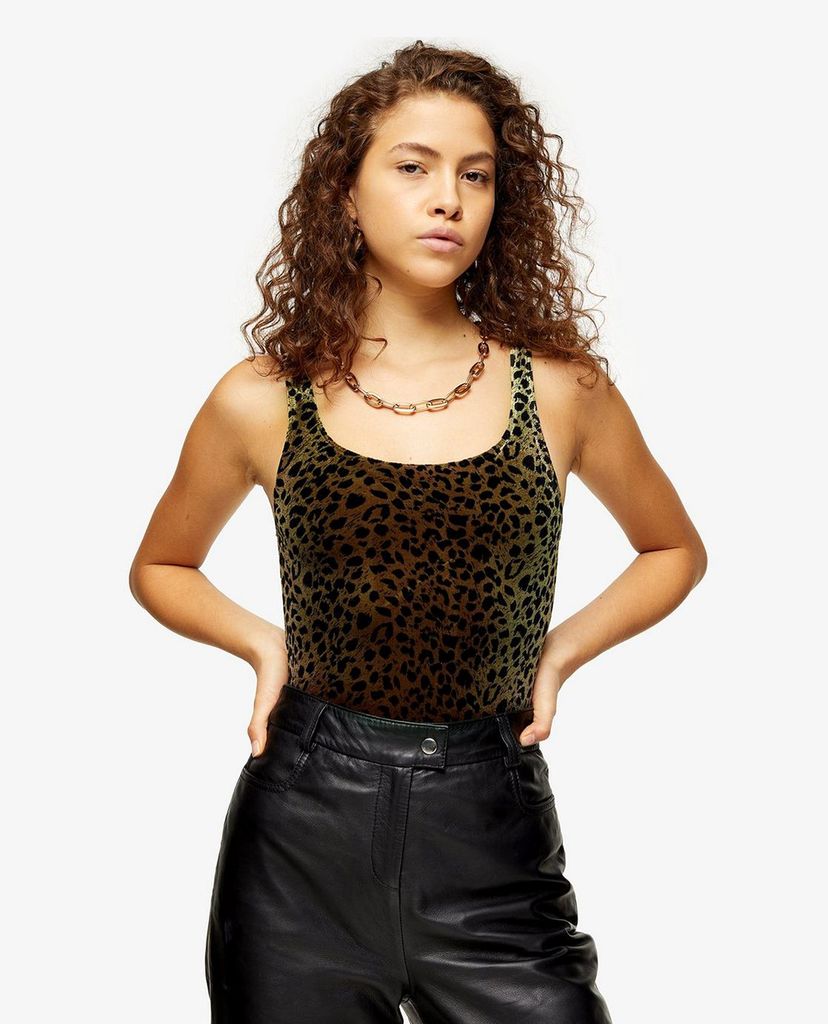 TOPSHOP - Áo bodysuits hai dây phom ôm PETITE Animal Velvet