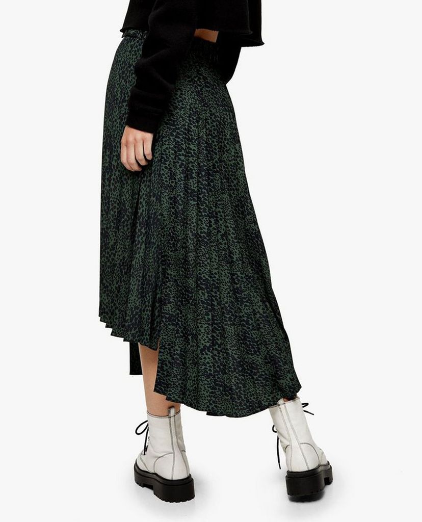 TOPSHOP - Chân váy midi Khaki Smudge Animal Pleated