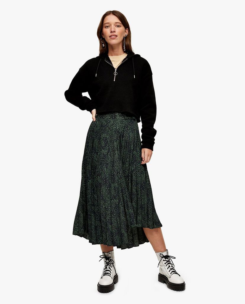 TOPSHOP - Chân váy midi Khaki Smudge Animal Pleated