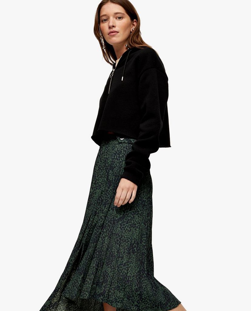 TOPSHOP - Chân váy midi Khaki Smudge Animal Pleated