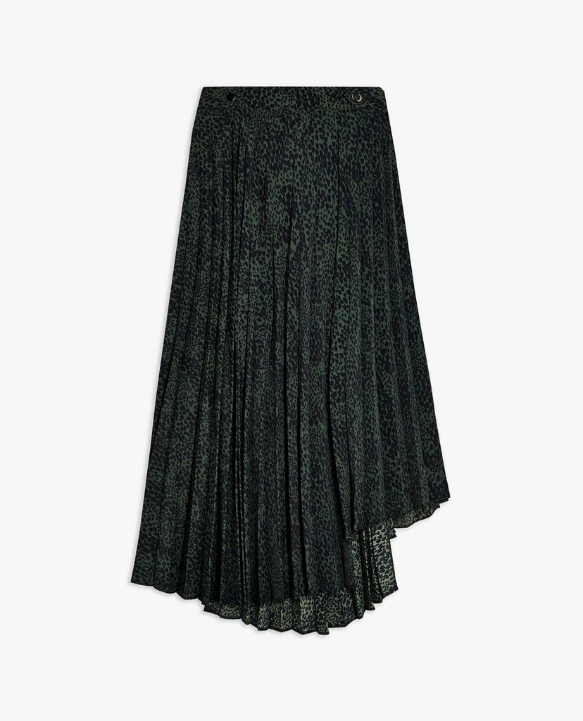 TOPSHOP - Chân váy midi Khaki Smudge Animal Pleated