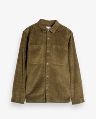 TOPMAN - Áo sơ mi nam tay dài cổ gập Olive Green Corduroy
