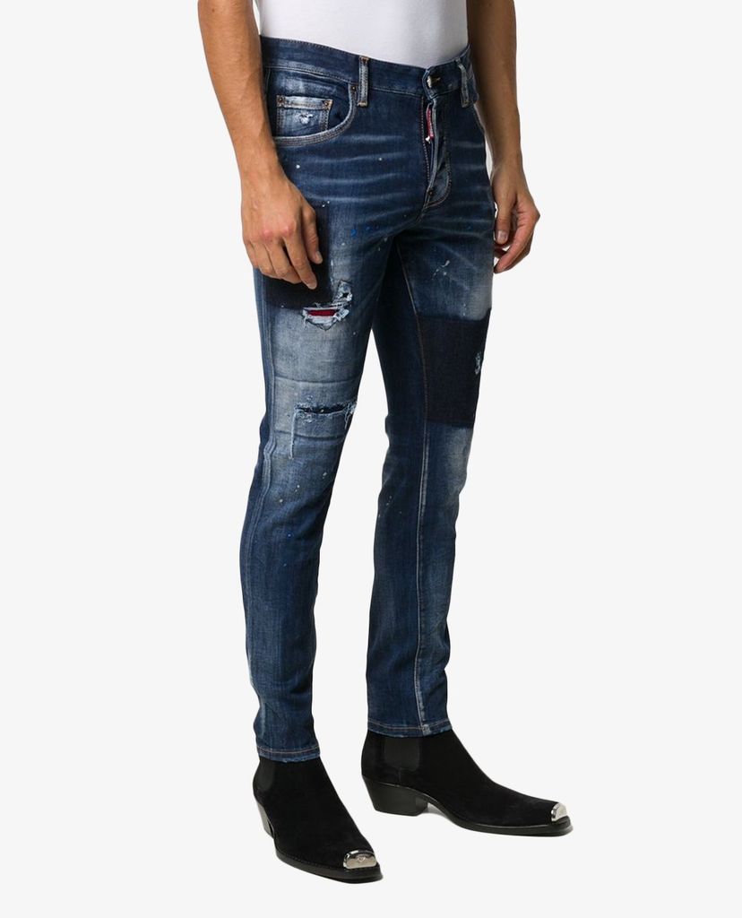 DSQUARED2 - Quần jeans nam rách gối Distressed Patchwork Slim Fit