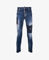 DSQUARED2 - Quần jeans nam rách gối Distressed Patchwork Slim Fit