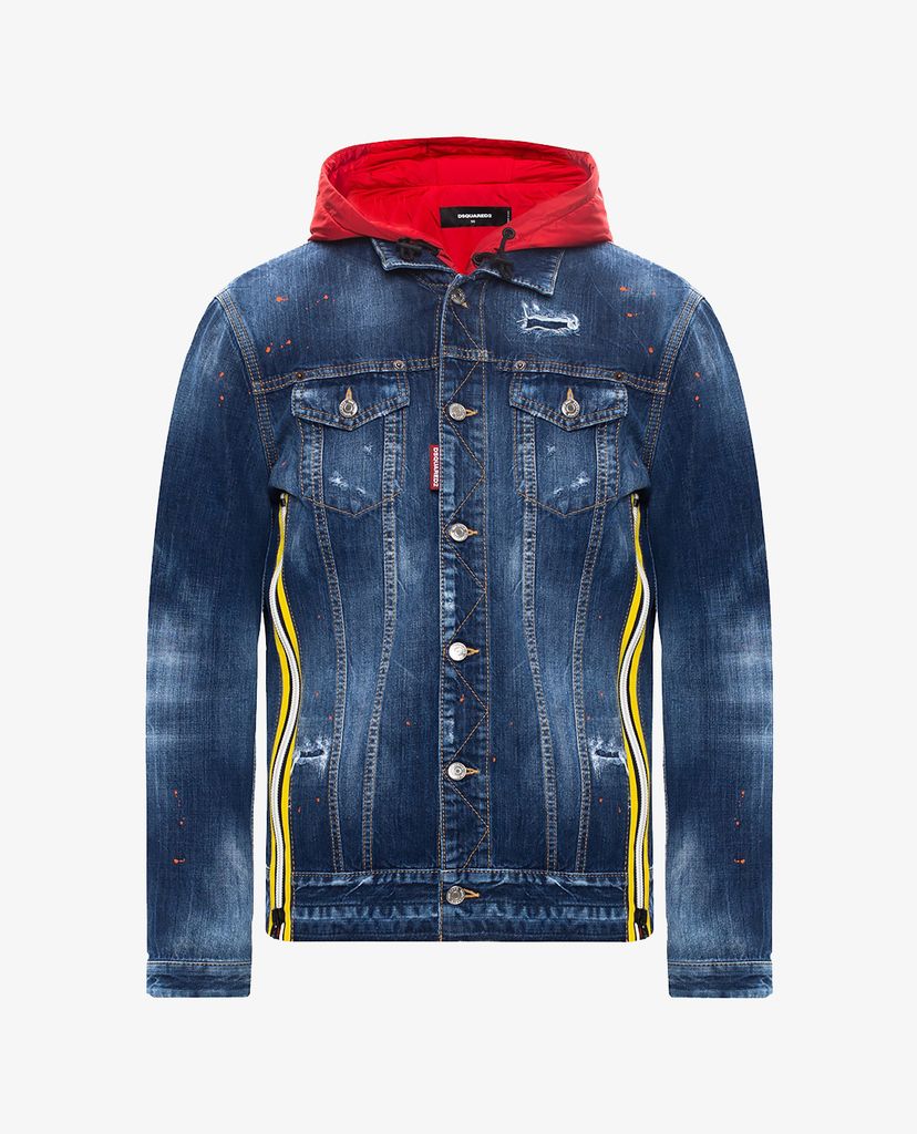 DSQUARED2 - Áo khoác jean phối nón đỏ Hooded Denim