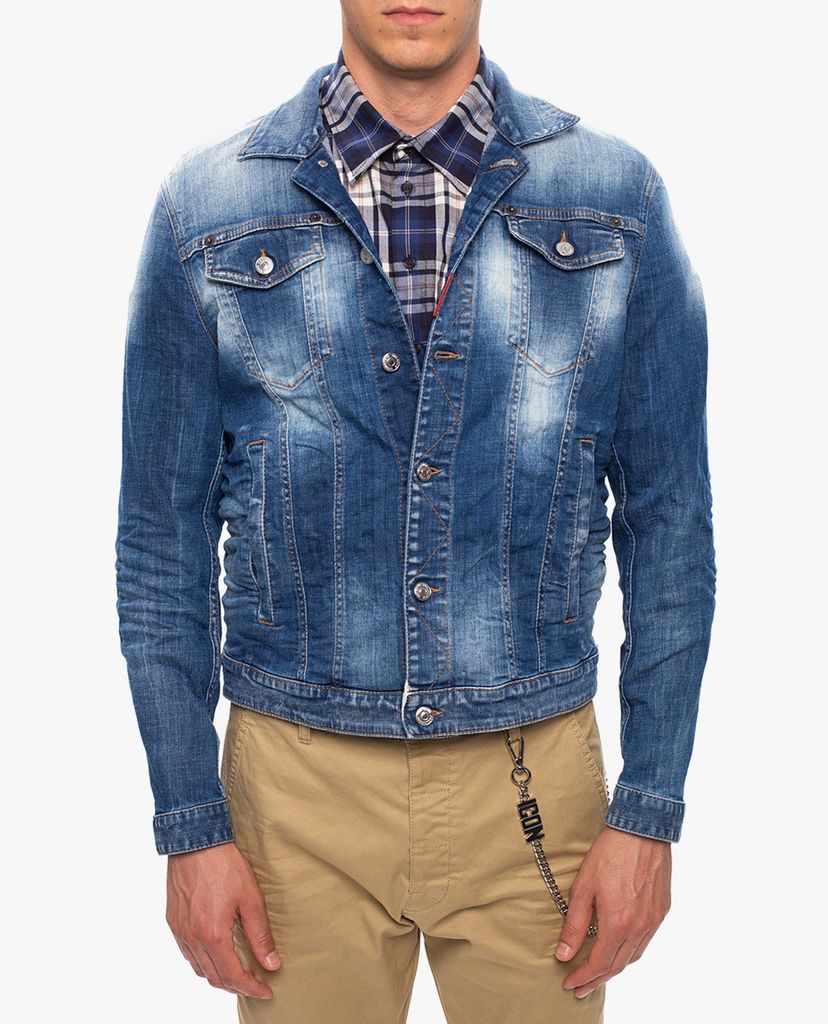 DSQUARED2 - Áo khoác denim nam cổ bẻ tay dài Dan Medium Wash