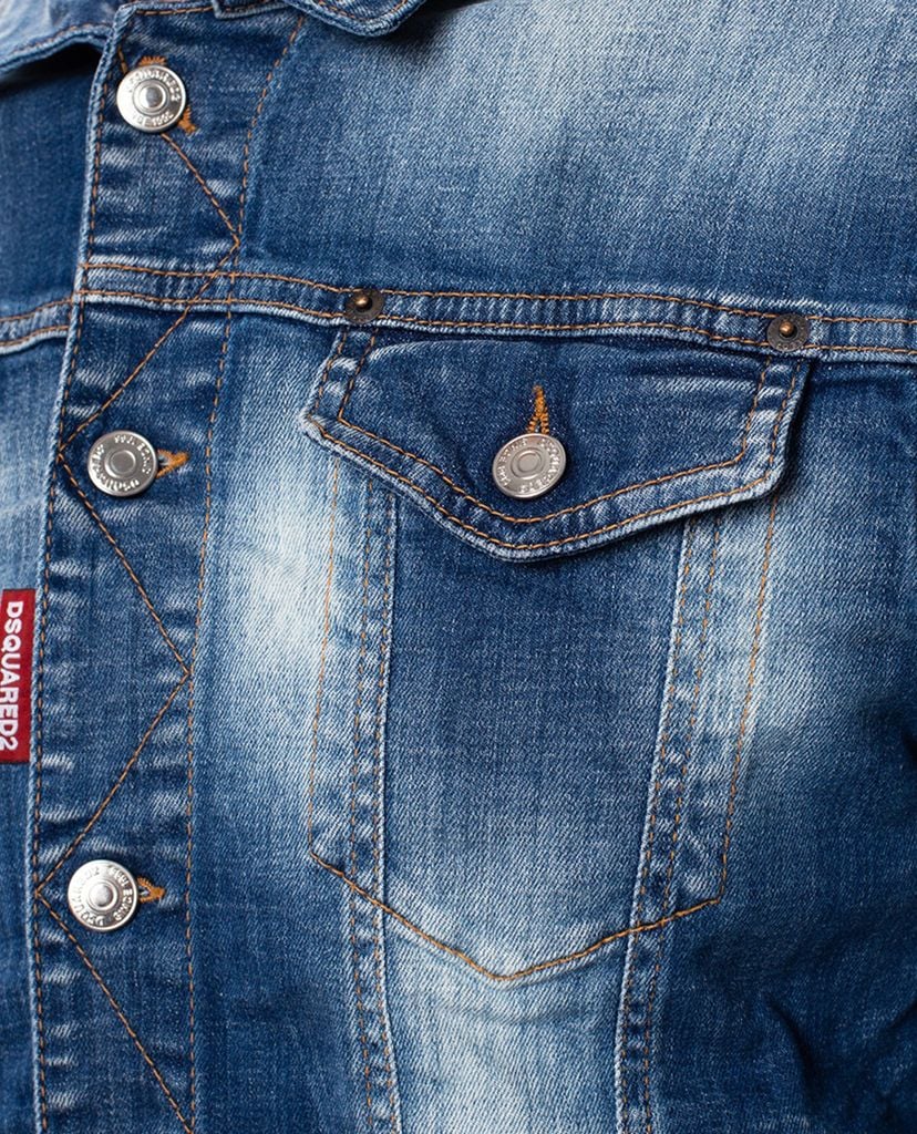 DSQUARED2 - Áo khoác denim nam cổ bẻ tay dài Dan Medium Wash