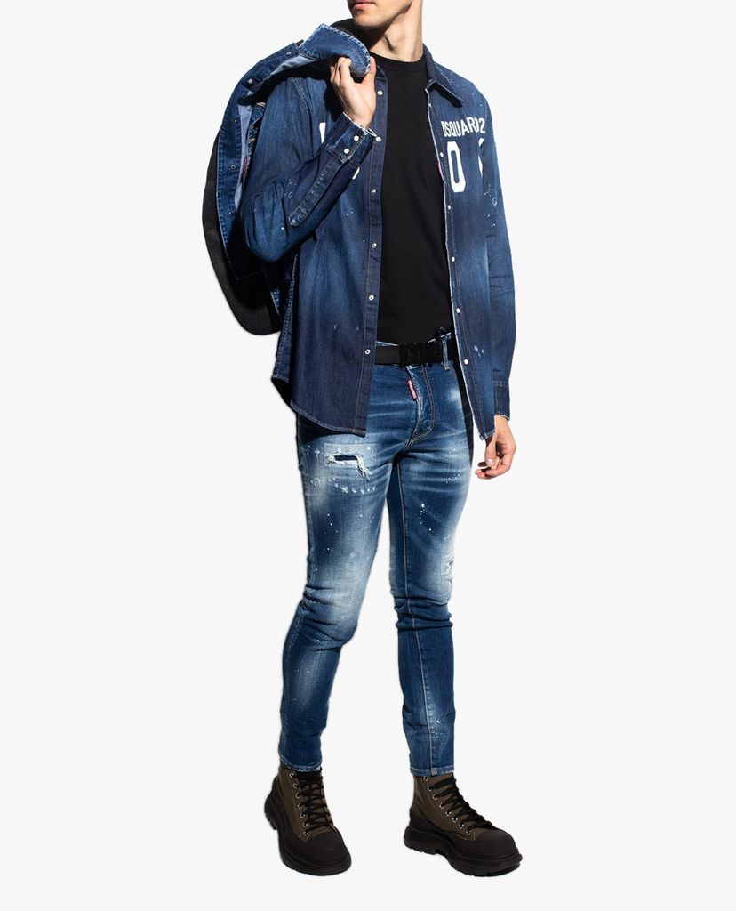 DSQUARED2 - Quần jeans nam phom ôm rách vải Blue Ripped Skater