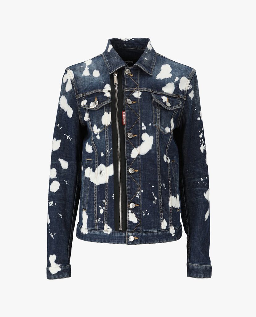 DSQUARED2 - Áo khoác jeans nữ denim cổ bẻ tay dài phối zip thời trang