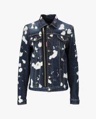 DSQUARED2 - Áo khoác jeans nữ denim cổ bẻ tay dài phối zip thời trang