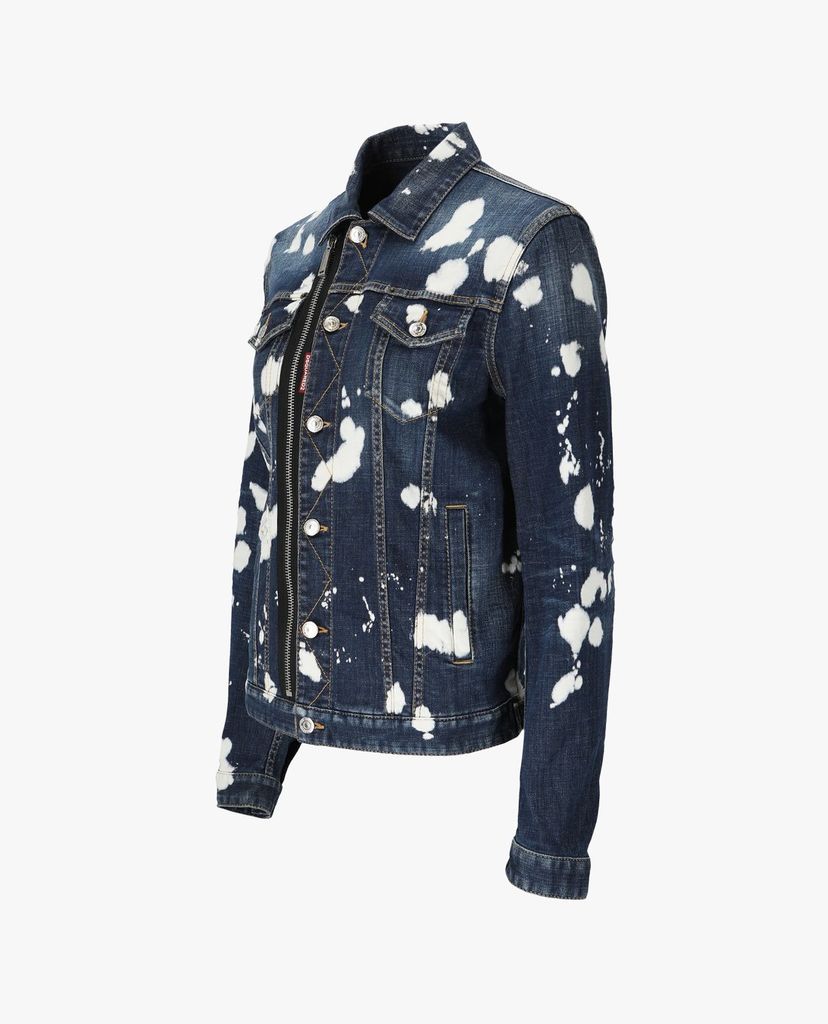 DSQUARED2 - Áo khoác jeans nữ denim cổ bẻ tay dài phối zip thời trang