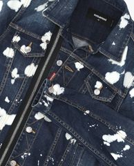 DSQUARED2 - Áo khoác jeans nữ denim cổ bẻ tay dài phối zip thời trang