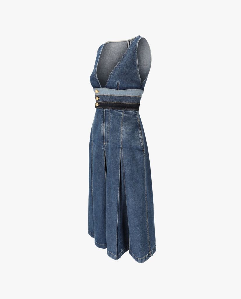 DSQUARED2 - Đầm midi denim xếp li cá tính