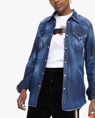 DSQUARED2 - Áo sơ mi nữ denim tay dài wash bạc bụi bặm