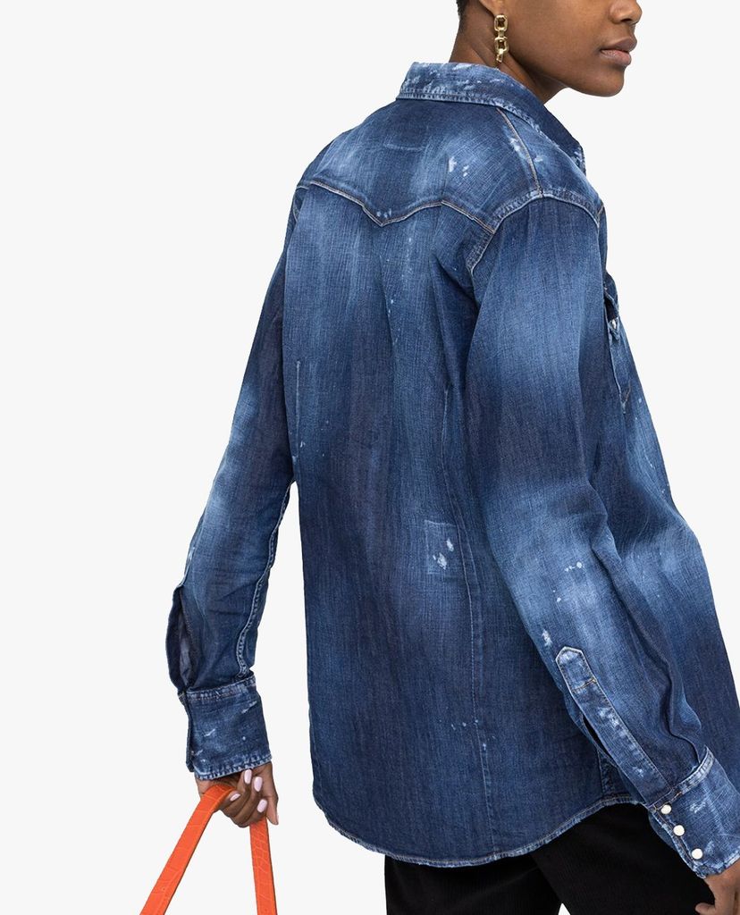 DSQUARED2 - Áo sơ mi nữ denim tay dài wash bạc bụi bặm