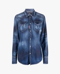 DSQUARED2 - Áo sơ mi nữ denim tay dài wash bạc bụi bặm