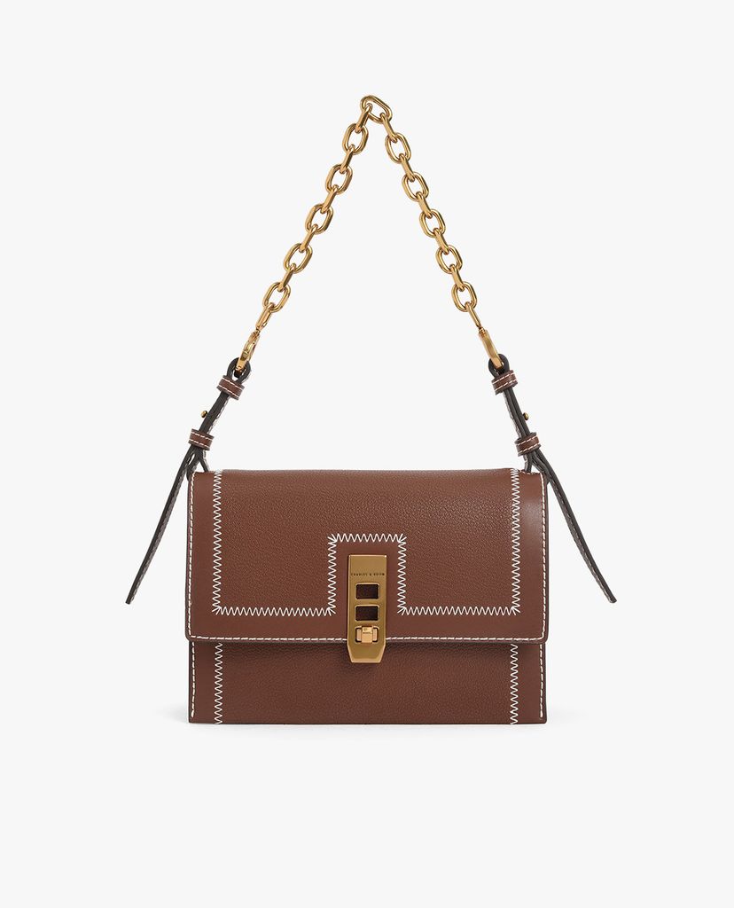 CHARLES & KEITH - Túi xách nữ nắp gập chữ nhật Turn Lock Chain