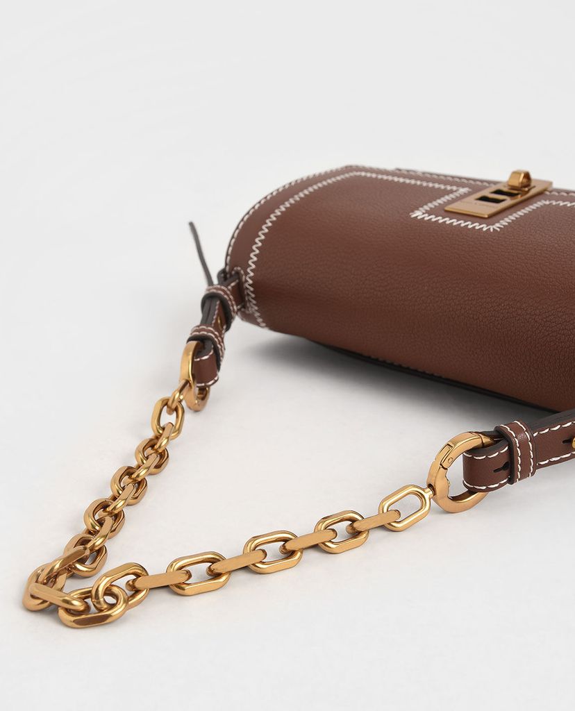 CHARLES & KEITH - Túi xách nữ nắp gập chữ nhật Turn Lock Chain