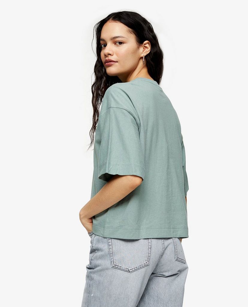 TOPSHOP - Áo thun nữ cổ tròn tay ngắn Mint Panel Boxy
