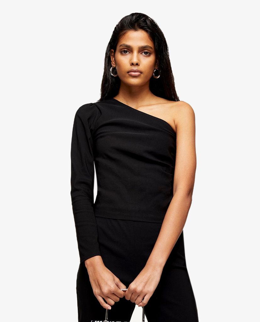 TOPSHOP - Áo kiểu nữ lệch vai Black One Shoulder Stretch