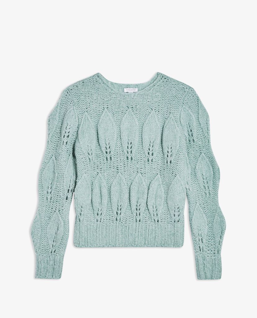 TOPSHOP - Áo lên nữ cổ tròn tay dài Mint Knitted Petal Gauzy