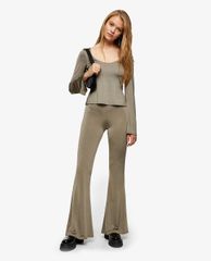 TOPSHOP - Áo kiểu nữ tay dài cổ tròn Olive Green Long Sleeve Satin