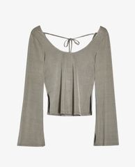 TOPSHOP - Áo kiểu nữ tay dài cổ tròn Olive Green Long Sleeve Satin