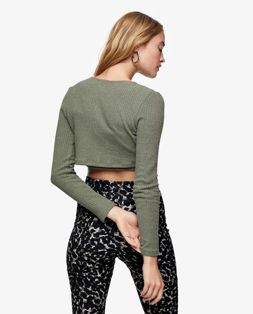 TOPSHOP - Set áo cardigan nữ tay dài và áo ống Olive Textured