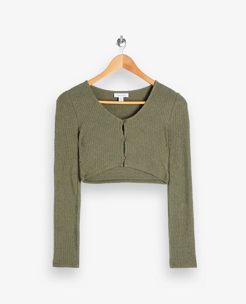 TOPSHOP - Set áo cardigan nữ tay dài và áo ống Olive Textured