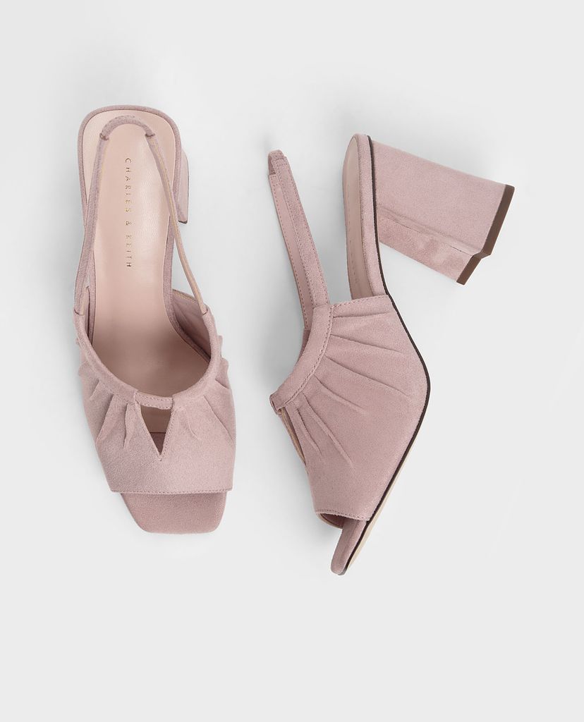 CHARLES & KEITH - Giày cao gót hở mũi Ruched Textured Slingback