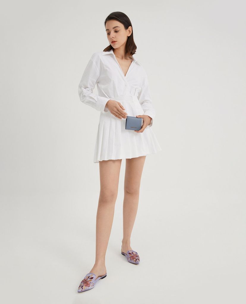 CHARLES & KEITH - Giày mules nữ mũi nhọn thêu hoa thời trang