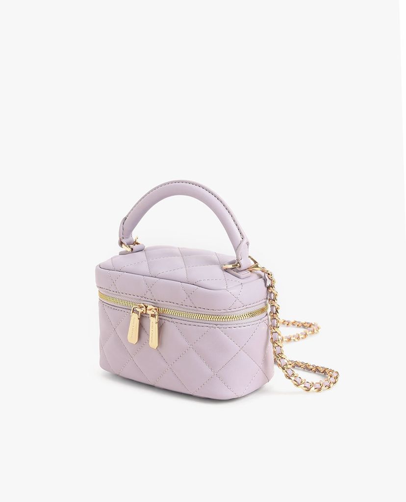 CHARLES & KEITH - Túi xách tay bé gái Two Way Zip Metallic Quilted