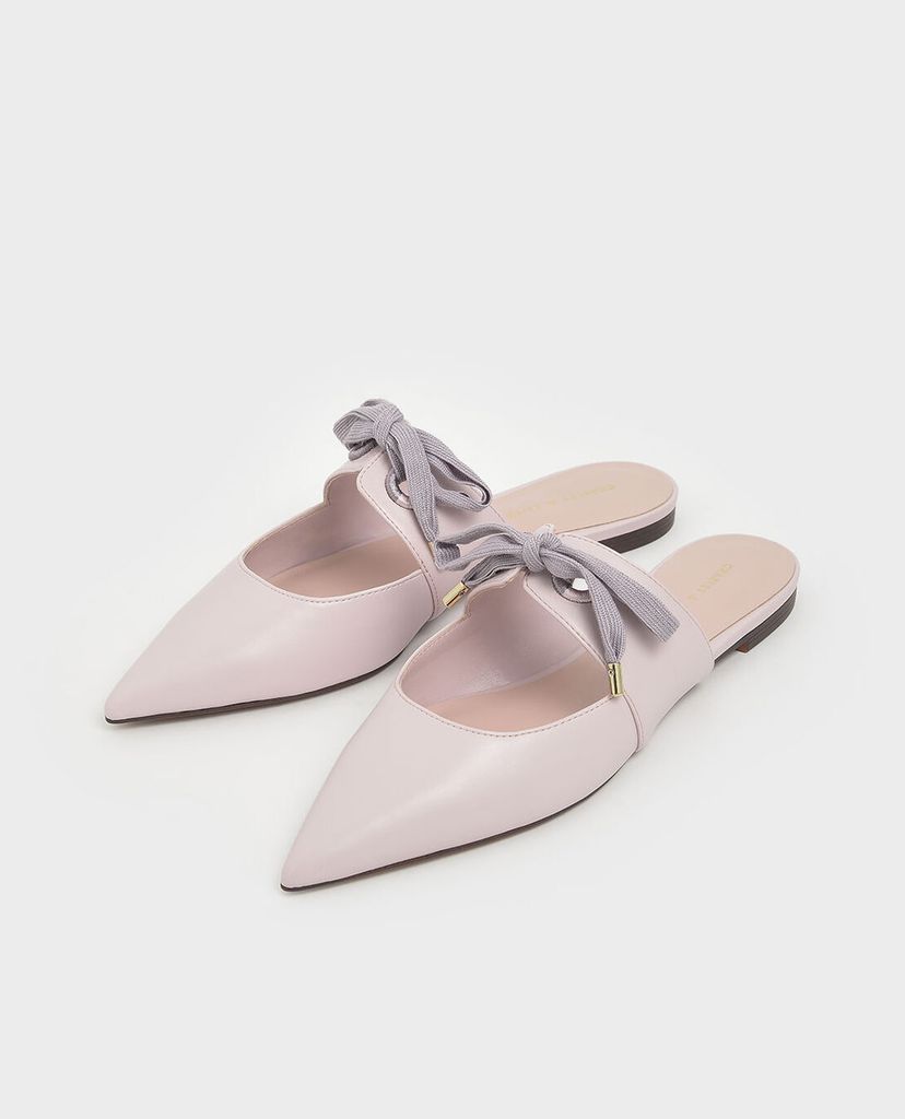 CHARLES & KEITH - Giày đế bệt Bow Strap Textured Pointed Toe