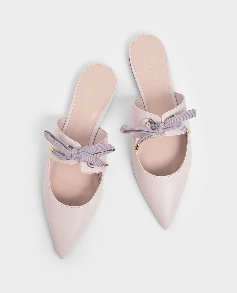 CHARLES & KEITH - Giày đế bệt Bow Strap Textured Pointed Toe